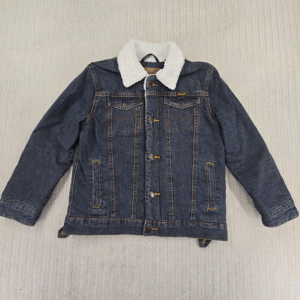 Wrangler Jacket Youth Boys Medium Blue Denim Sherpa Lined Western Bomber Coat